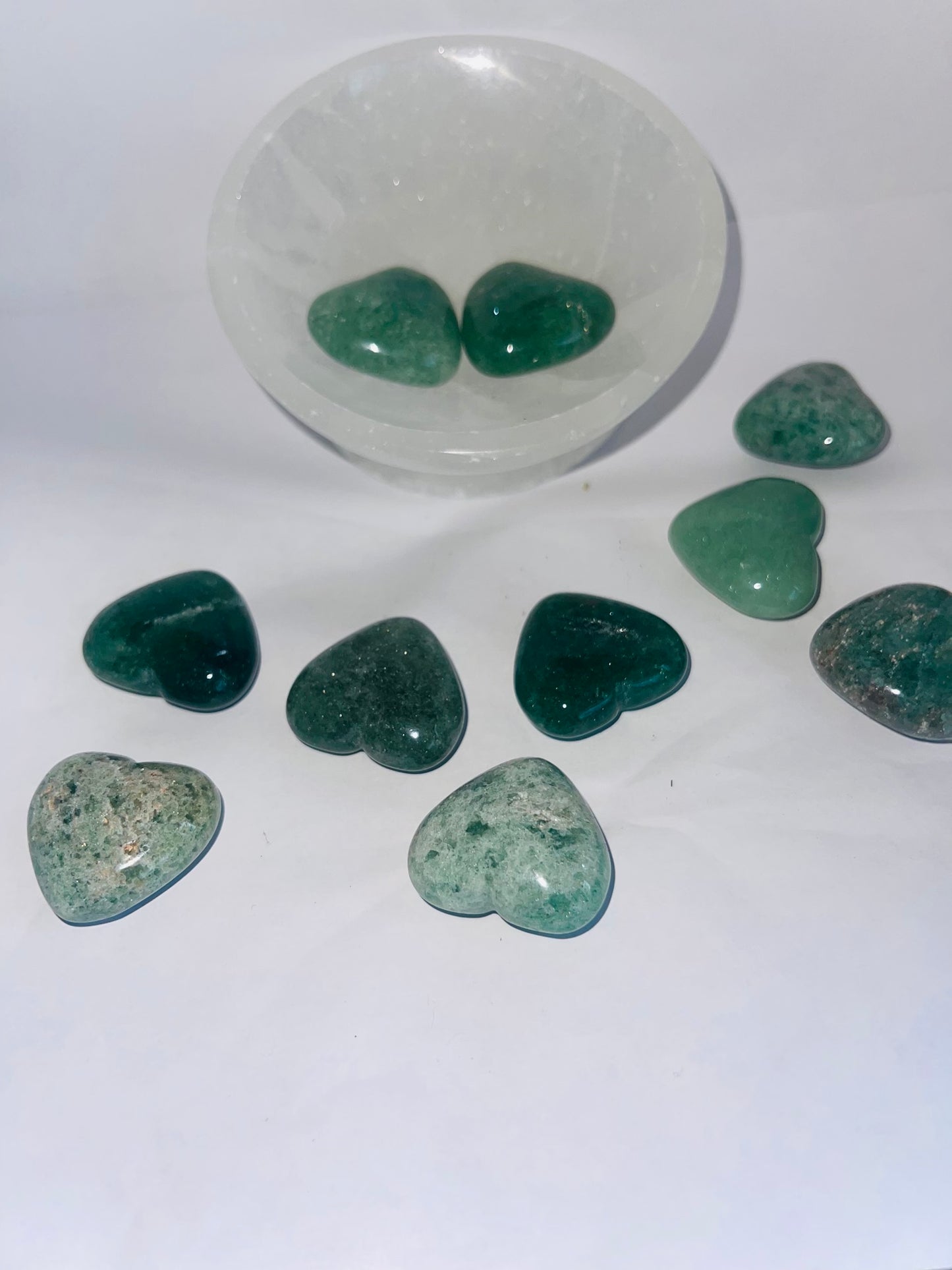 Aventurine hearts carved