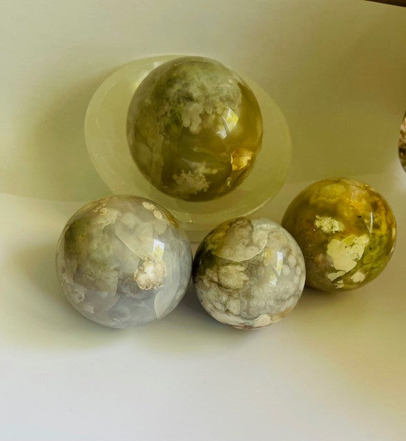 pink flower agate spheres