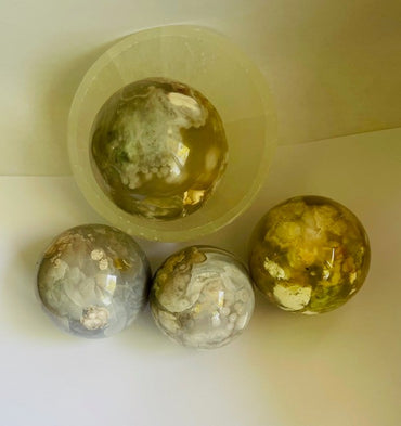 pink flower agate spheres