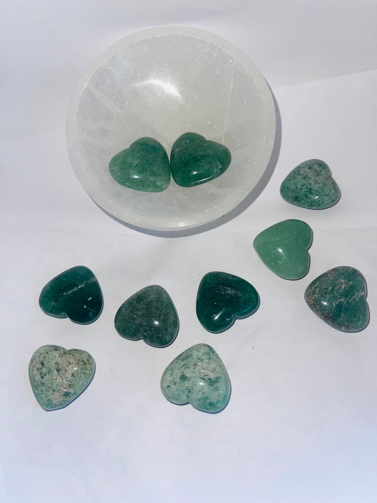 Aventurine hearts carved